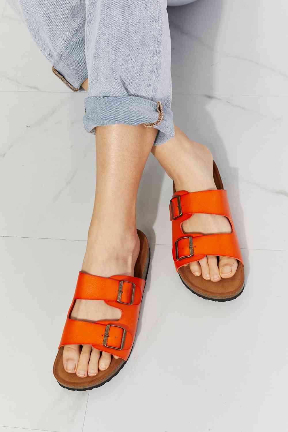 MMShoes Feeling Alive Orange Double Banded Slide Sandals