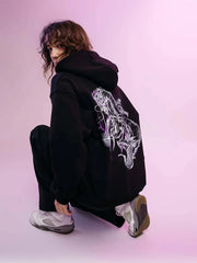 Y2K Dragon Serpent Print Black Hoodie