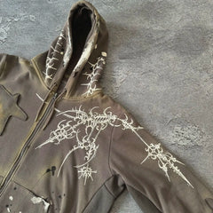 Y2K Gothic Star Pattern Patchwork Zip Up Hoodie