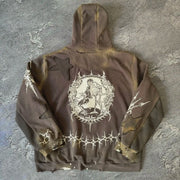 Y2K Gothic Star Pattern Patchwork Zip Up Hoodie