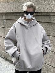 Y2K Oversized Baggy Button Neck Hoodie