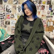 Y2K Star Collage Print Full Zip Up Hoodie