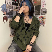 Y2K Star Collage Print Full Zip Up Hoodie