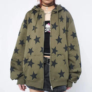 Y2K Star Collage Print Full Zip Up Hoodie